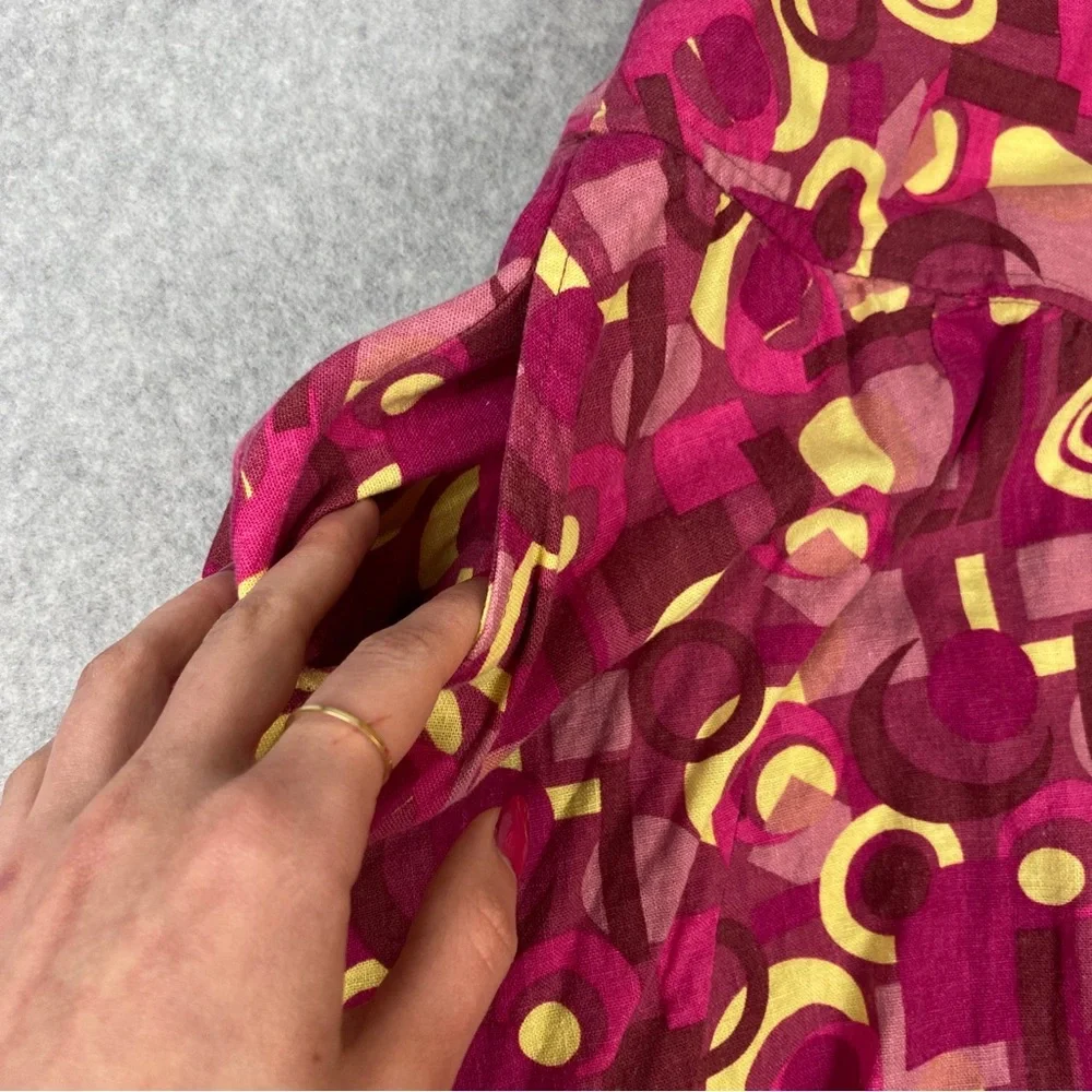 Larry Levine Linen Blend A-line Skirt Pink Yellow Geometric Pattern Size 10